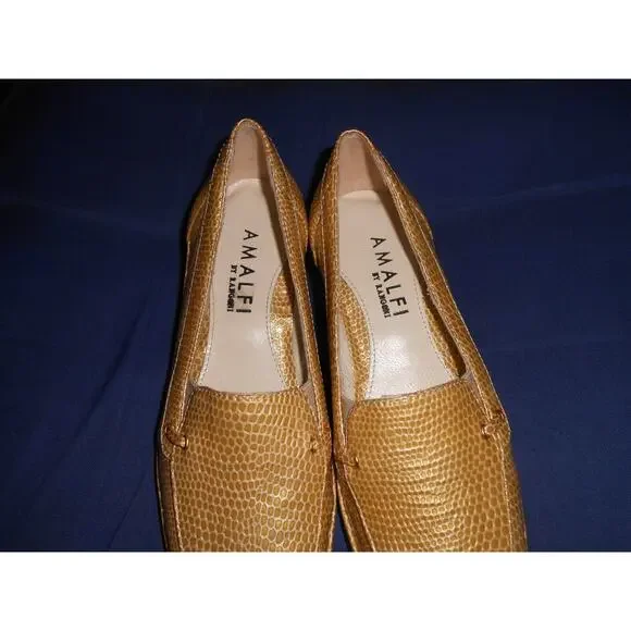 Amalfi Womens Loafers LIGHT TAN Patent Croc Leather Slip On Heeled Size 4 - Picture 4 of 5